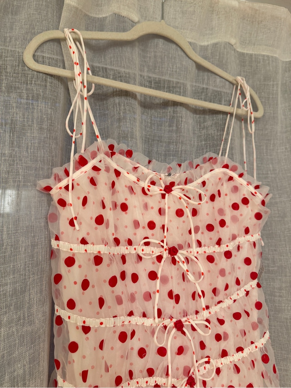 NWT For Love & Lemons Sheer Mini Dress with Red Polka Dots - Picture 3 of 7